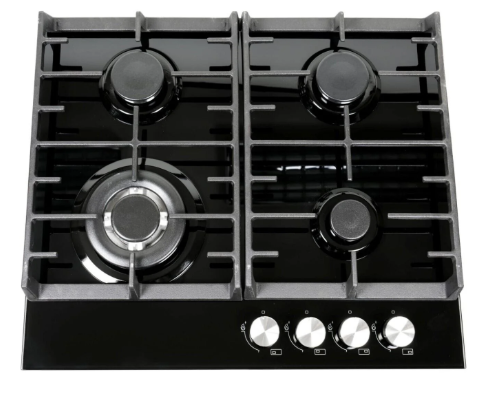 Teknix Signature Collection SCGH61B 4 Burner Gas on Glass Hob Wok Cast Iron Pan Supports